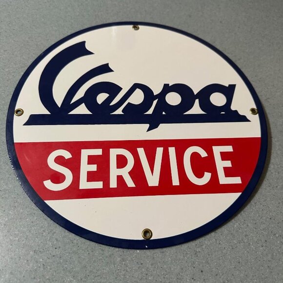 Italy VESPA Motor Scooter Service Sign Metal Auto Collectible Garage Bar Decor - Picture 1 of 4